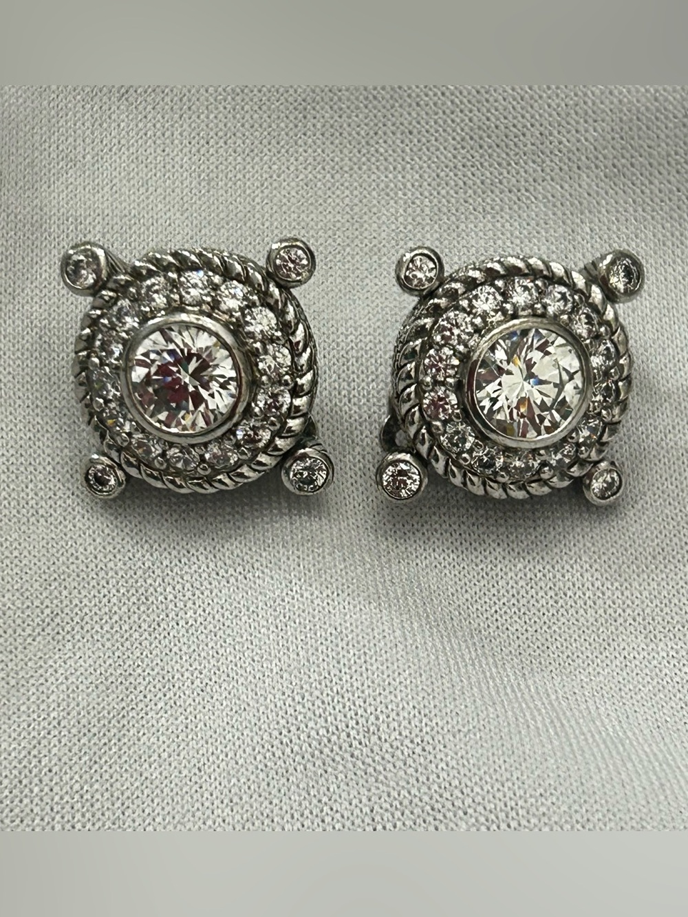 Judith Ripka Sterling Silver White Crystal Clip On Earrings Price is Firm